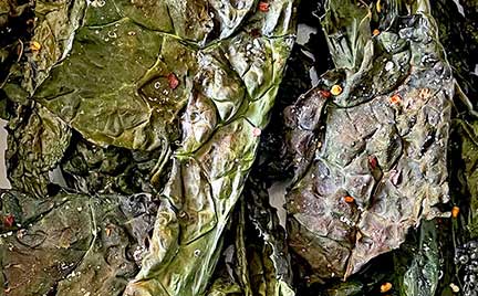 A plate of Kale Crisps with chilli and salt